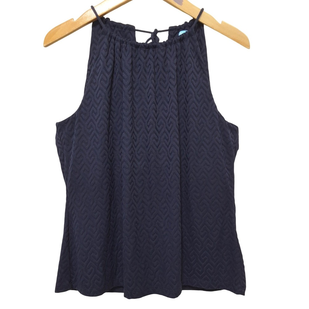 J.McLaughlin Womens Navy Blue Geometric Jacquard Halter Top Sleeveless Large L